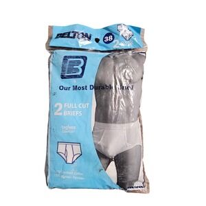 Belton Mens Full Cut Briefs 38 L/G 100% Combed Cotton 2 Pack White NWT